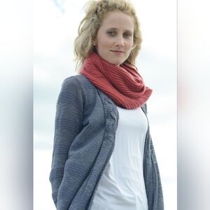 Anthropologie One September Blue Boho Braided Neck Pointelle Knit Open Cardigan